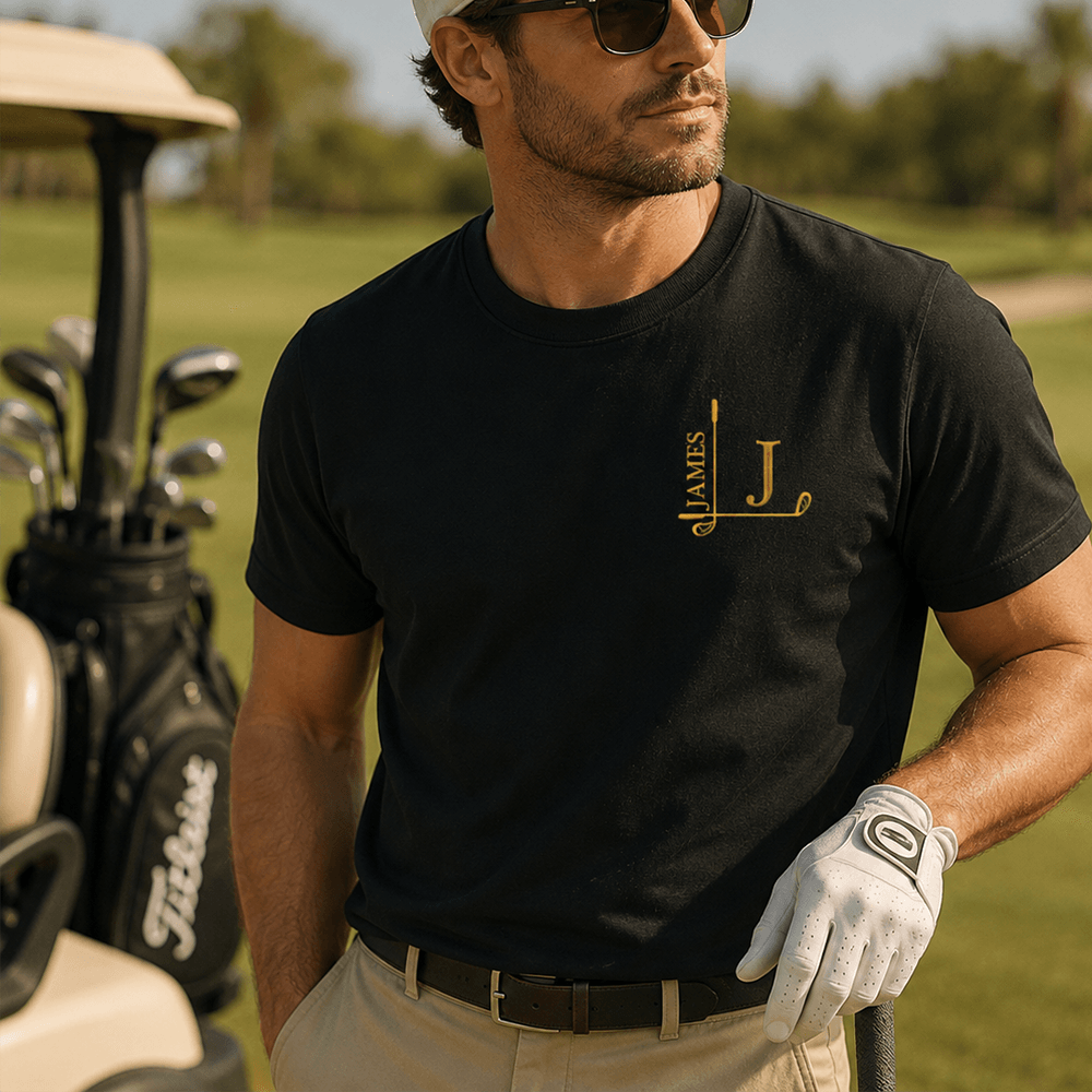 Personalized Monogram Dual Print T-Shirt, Custom Initial & Family Name Tee, Elegant Gift for Him