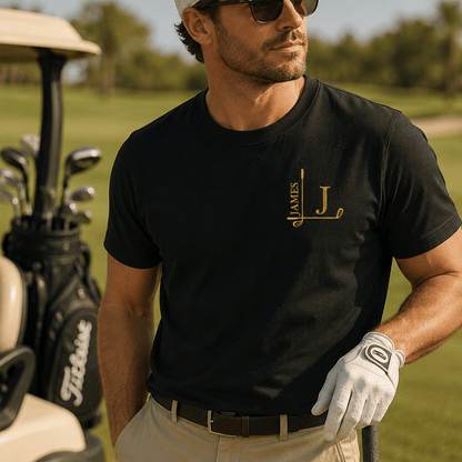 Personalized Monogram Dual Print T-Shirt, Custom Initial & Family Name Tee, Elegant Gift for Him