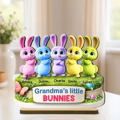 Personalized 2-Layer Wooden Plaque Grandma's Little Bunnies Spring Easter Decor, Unique Gift for Grandma