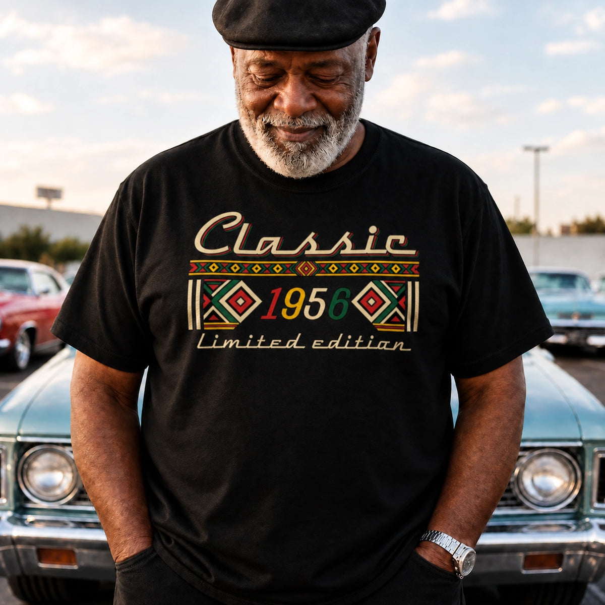 Personalized Vintage Geometric Classic Tee, Retro Limited Edition Style for Dads, Grandads & Classic Car Lovers