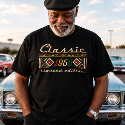 Personalized Vintage Geometric Classic Tee, Retro Limited Edition Style for Dads, Grandads & Classic Car Lovers