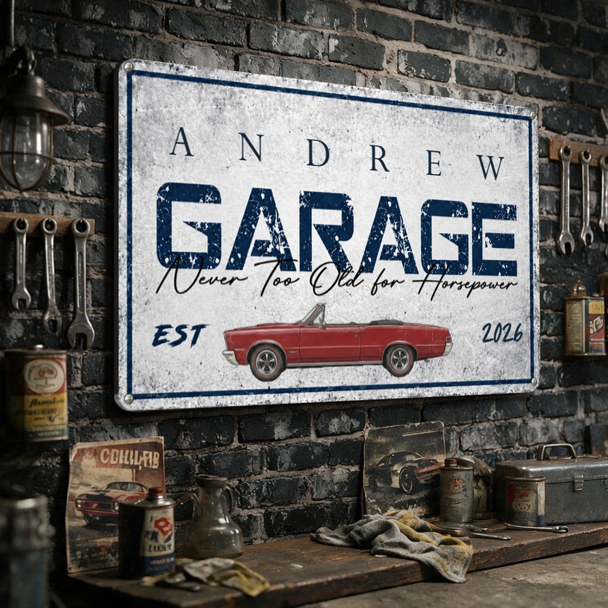 Personalized Rectangular Iron Sign, Vintage Muscle Car Garage Decor, Unique Gift for Car Enthusiasts
