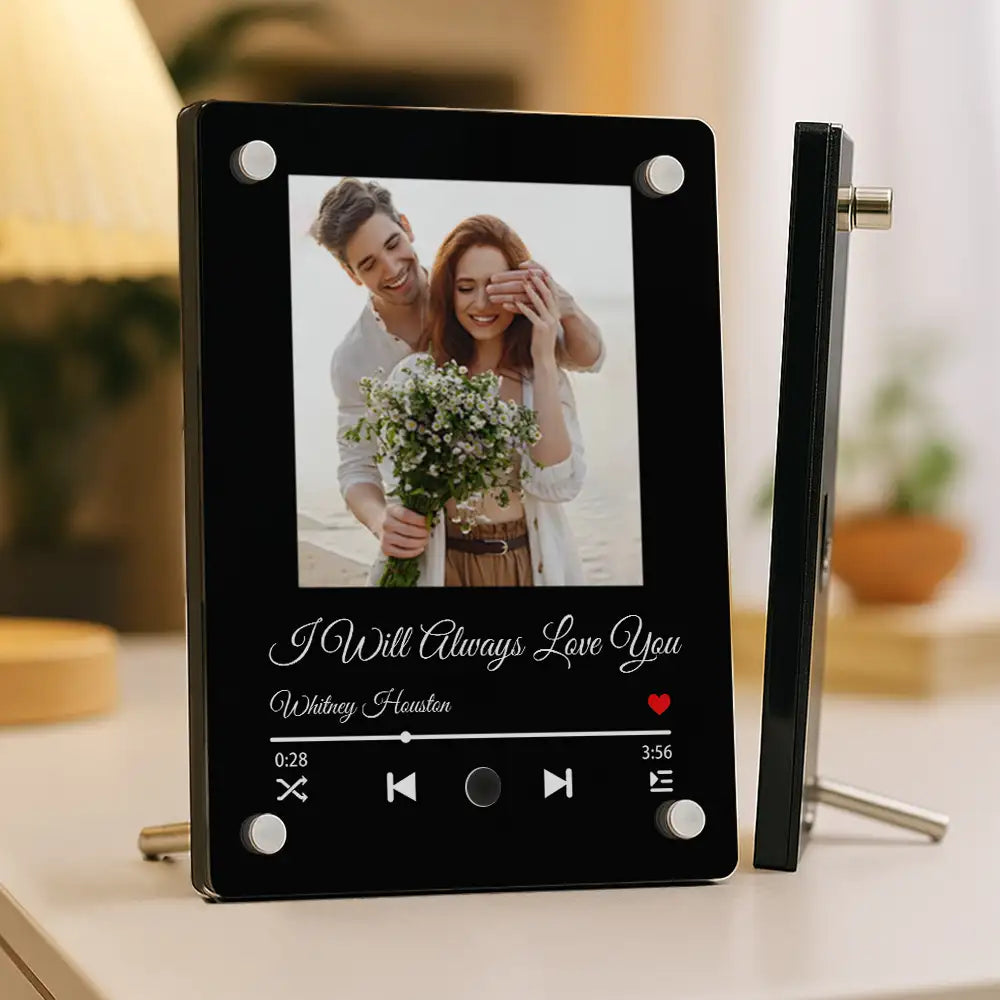 Custom Anniversary Acrylic Music Frame – Date, Names, and Photo with Favorite Song Display