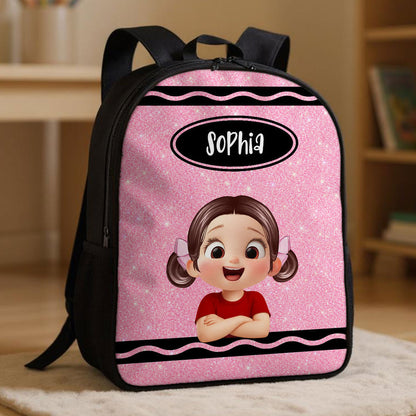 Kids School Backpack With Custom Crayon Color Art, Creative Back To School Classroom Gift For Grandkids