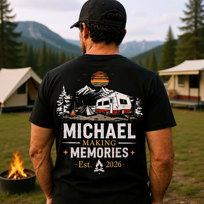 Personalized Camper T-Shirt, Custom Name & Year, Dual-Sided RV Camping Tee, Unique Gift for Campers