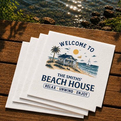 Personalized Family Name Napkins – Beach House, Cabin & More, 7 Charming Designs for Hosting & Housewarming Gifts