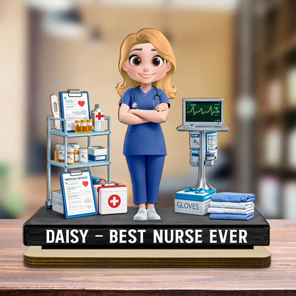 Personalized 2-Layer Wooden Plaque Nurse Figurine With Heartfelt Message, Cute Desk Decor, Unique Gift for Nurses