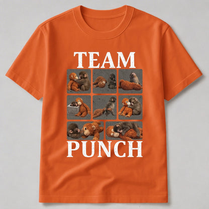 Team Punch Classic Tee Funny Baby Monkey Dragging Plush Shirt - Unique Creative Gift for Animal Lovers