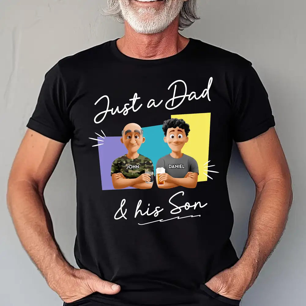 "Just a Dad & His Girl" Classic Tee – Custom Father’s Day Gift with Father and Daughter Cartoon