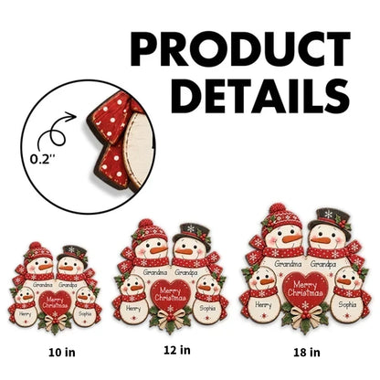 Personalized Wooden Sign, Gathered Snowman Family Christmas Door Decor, Unique Gift for Grandma & Grandpa