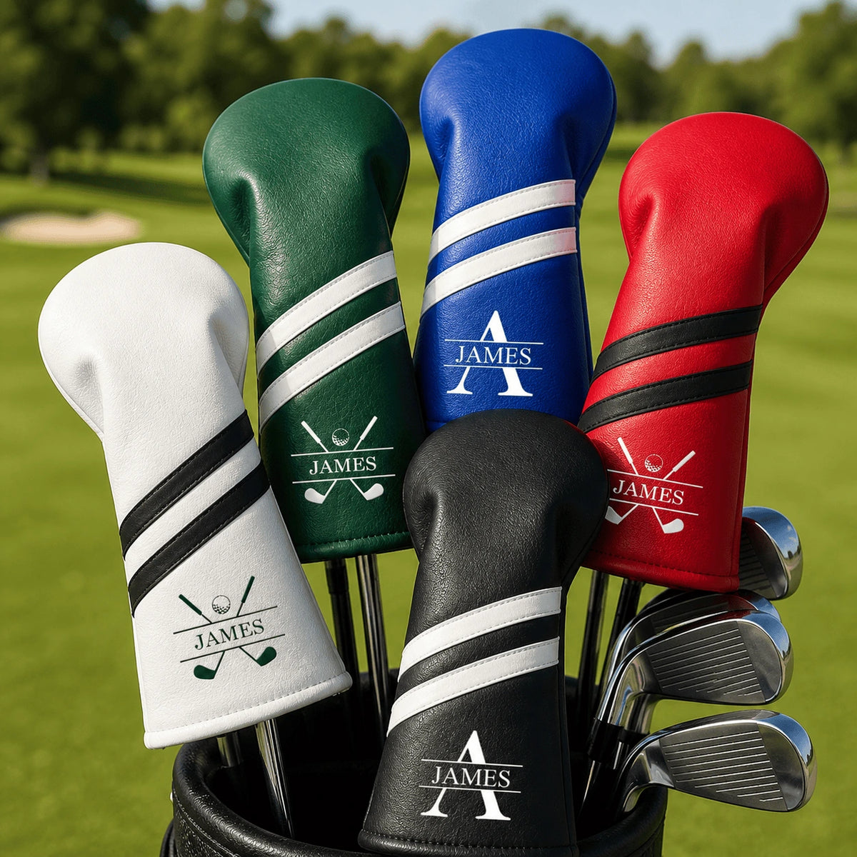 Personalized  Leather Golf Club Headcover, Green or White Monogram Design, Unique Gift for Golfers