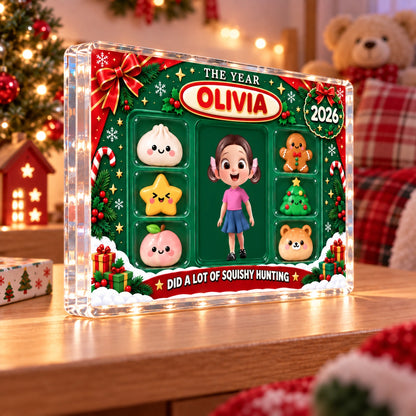 Personalized Squishy Hunter Christmas Acrylic Plaque, Custom Name & Year Gift for Kids