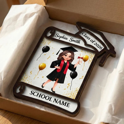 Class of Graduation 2-Layer Wooden Plaque Personalized Keepsake With Cap And Balloons For Desk Or Shelf Heartfelt Gift