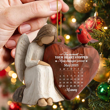 Custom Wooden Ornament, Cardinal & Angel Remembrance Decor, Unique Memorial Gift for Loved One