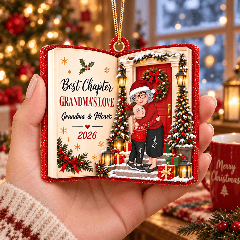 Personalized Acrylic Ornament, Grandma's Love and Warm Hug in Snowy Christmas Scene, Creative Gift for Grandma