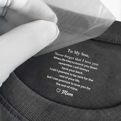 Classic Tee Gift for Son From Mom, Never Forget That I Love You Quote, Cozy Daily Wear, Personalized Keepsake