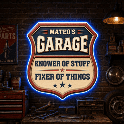 Personalized Garage LED Sign, Fixer of Things Custom Name Sign, Unique Gift for Car Lovers & Mechanics