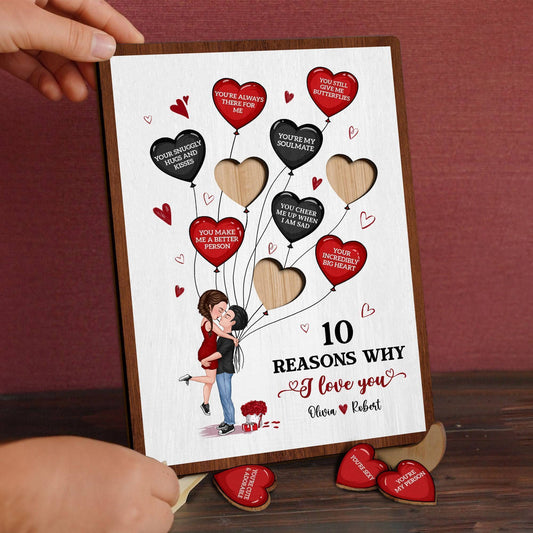 Personalized 2-Layered Wooden Plaque With Stand - Gift for Couples - 10 Reasons Why I Love You (RB)