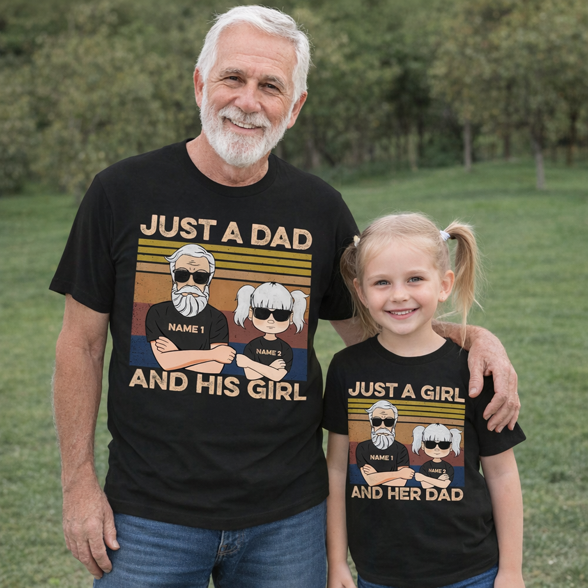 Personalized Classic Tee Just A Dad And His Girl Cartoon - Unique Father's Day Gift for Dad From Daughter