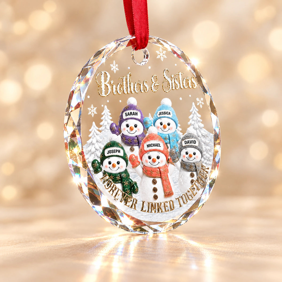 Brother & Sister Personalized Christmas Ornament, Forever Linked Together Snowman Family Keepsake Gift