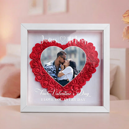 Personalized Flower Shadow Box with Heart Photo for Kissing Couple Romantic Home Display Unique Gift for Wife or Husband