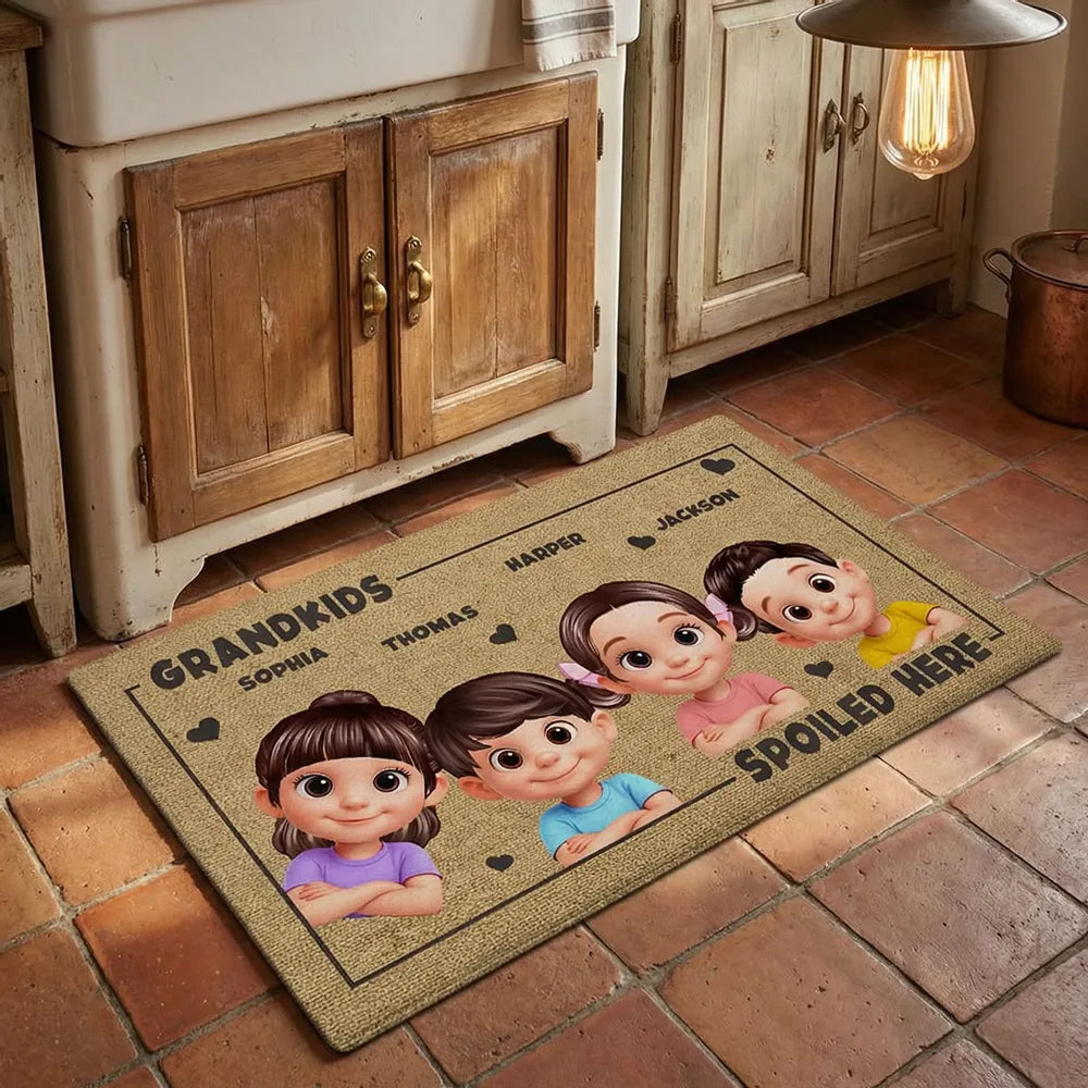 Grandkids Spoiled Here Personalized Standard Doormat - Sweet Entryway Decor, Creative Gift for Grandparents