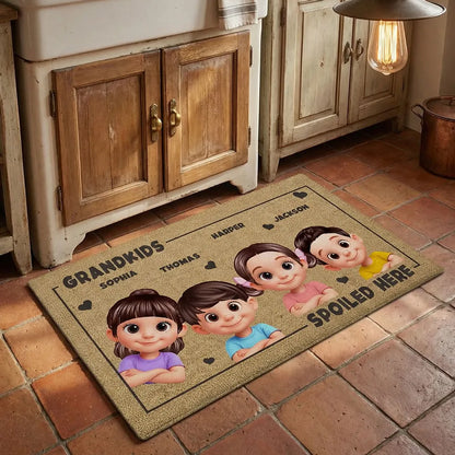 Grandkids Spoiled Here Personalized Standard Doormat - Sweet Entryway Decor, Creative Gift for Grandparents