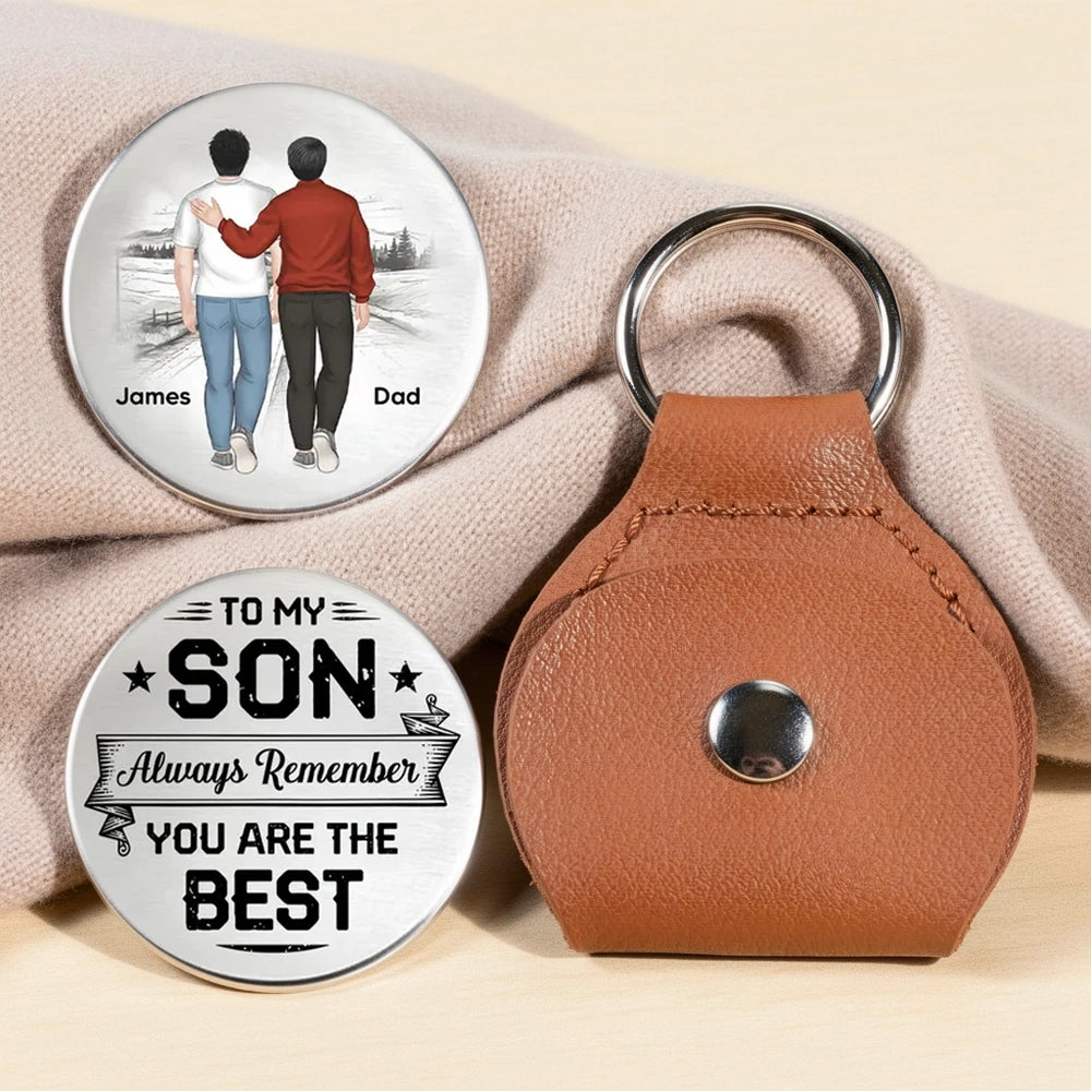To My Son Pocket Hug, Custom Love Token with Back View Illustration, Unique Gift from Dad
