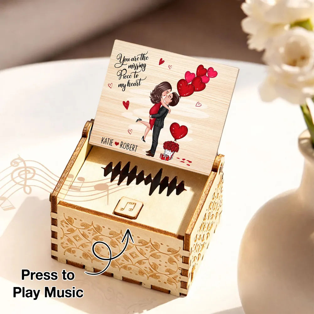 Personalized Wooden Music Box with Kissing Couple & Hearts Romantic Unique Gift for Him or Her