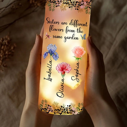 Sisters Are Different Flowers Bottle Lamp, Personalized Floral Bottle Lamp for Cozy Ambient Light, Thoughtful Gift for Sister