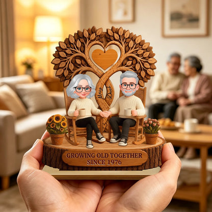 Personalized Growing Old Together Wooden Plaque with Names & Year, Romantic Anniversary Gift for Couples
