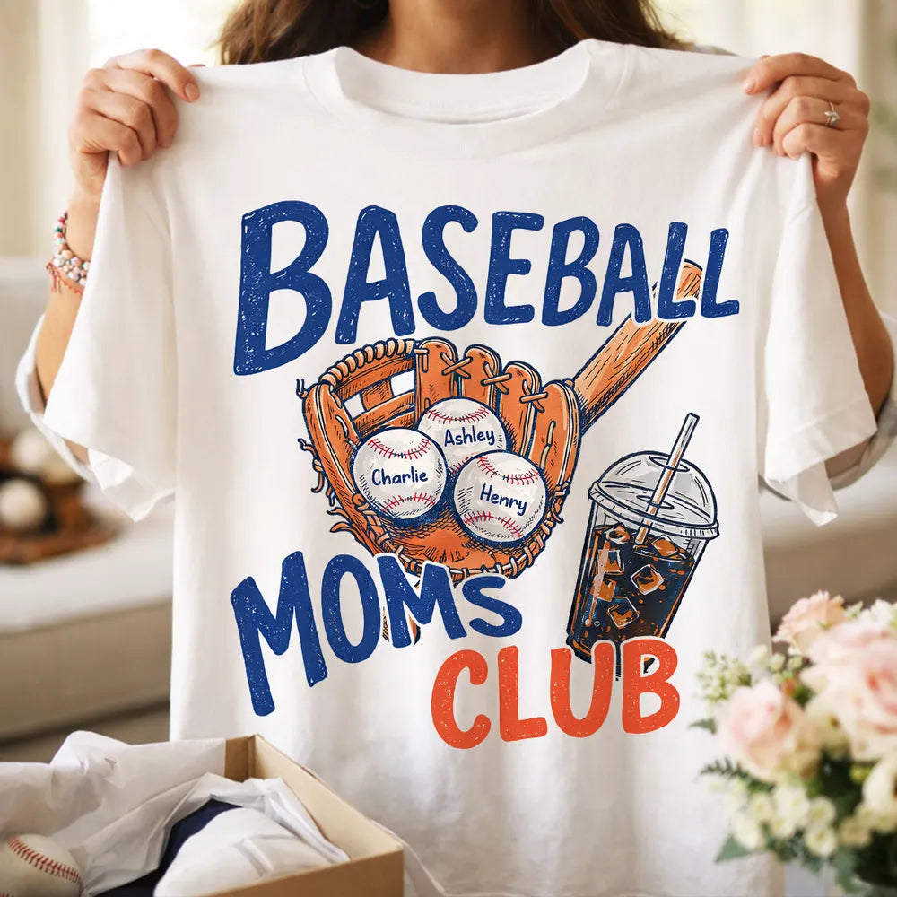 Personalized Baseball Moms Club Classic Tee, Retro Glove Graphic Game Day Spirit, Unique Gift for Mom