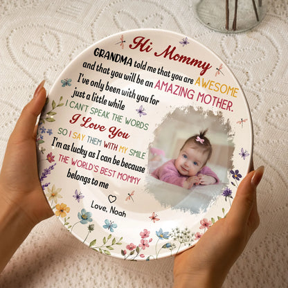 Bone China Plaque with Baby Photo and Heartfelt Mom Message, Soft Floral Table Accent and Wall Decor, Thoughtful Gift
