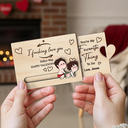 Wooden Sliding Ornament Personalized for Couples, Cute Inappropriate Love Quote Gift for Him or Her on Valentine's Day