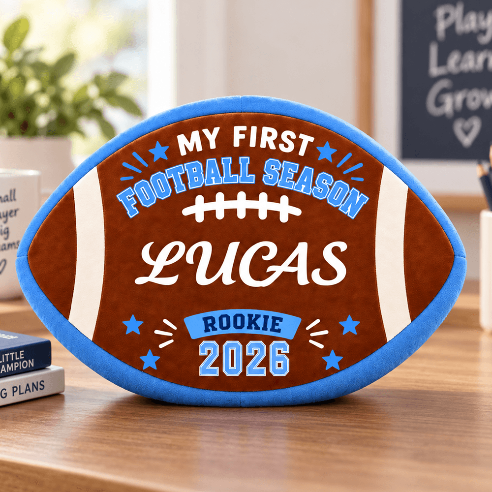 Personalized My First Football Season Shaped Pillow, Custom Name & Year Rookie Keepsake Gift for Kids