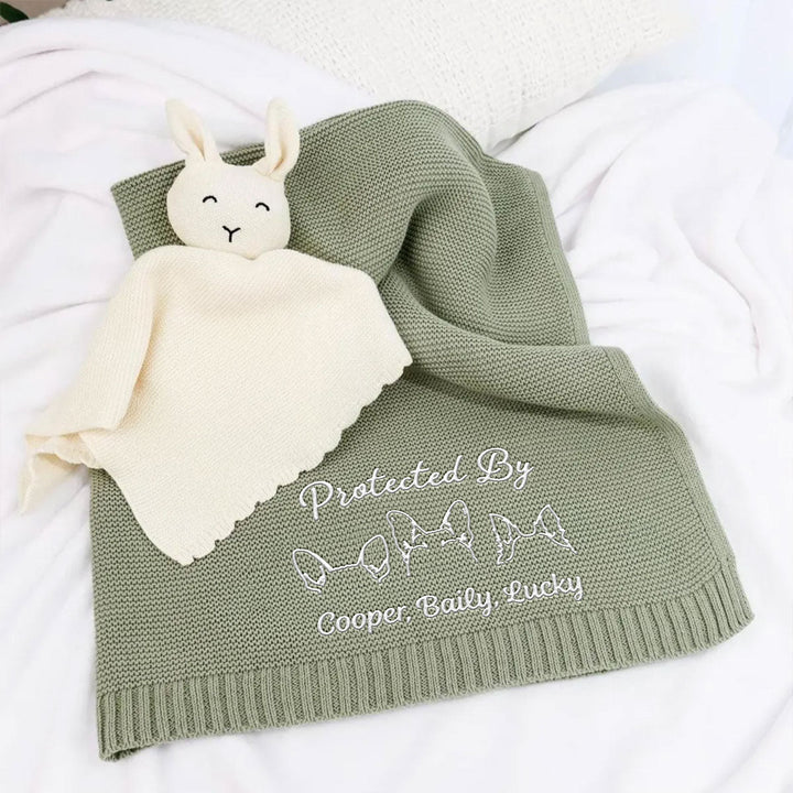 Embroidered Knitted Baby Blanket, Personalized Protected By Dog Keepsake, Creative Gift for New Parents