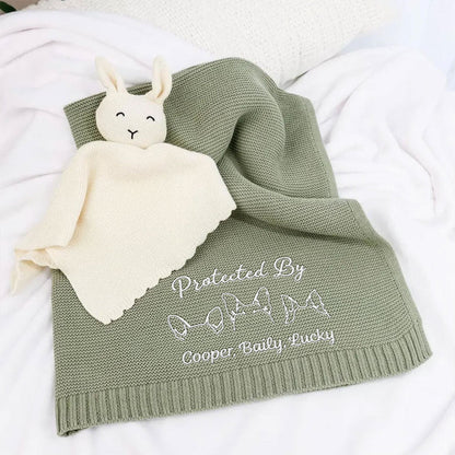 Embroidered Knitted Baby Blanket, Personalized Protected By Dog Keepsake, Creative Gift for New Parents