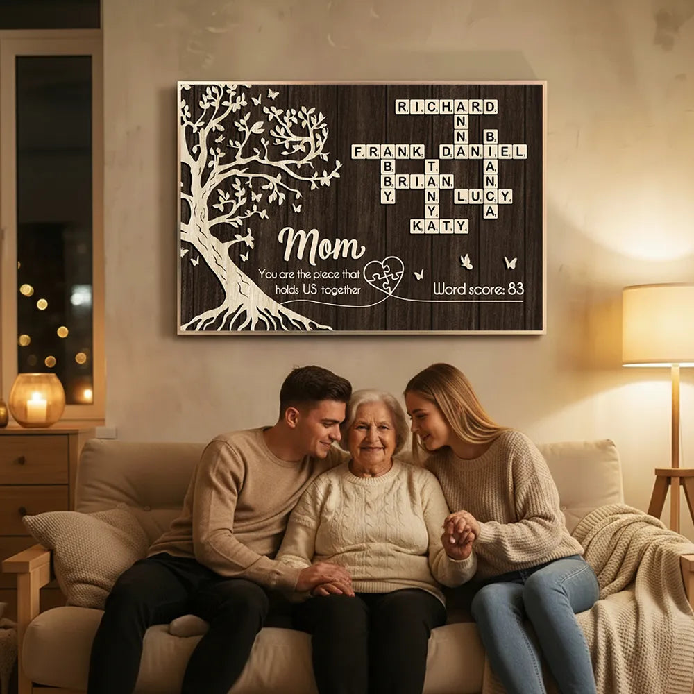 Mom You Are the Piece That Holds Us Together Poster, Personalized Crossword Keepsake, Heartwarming Gift for Mom
