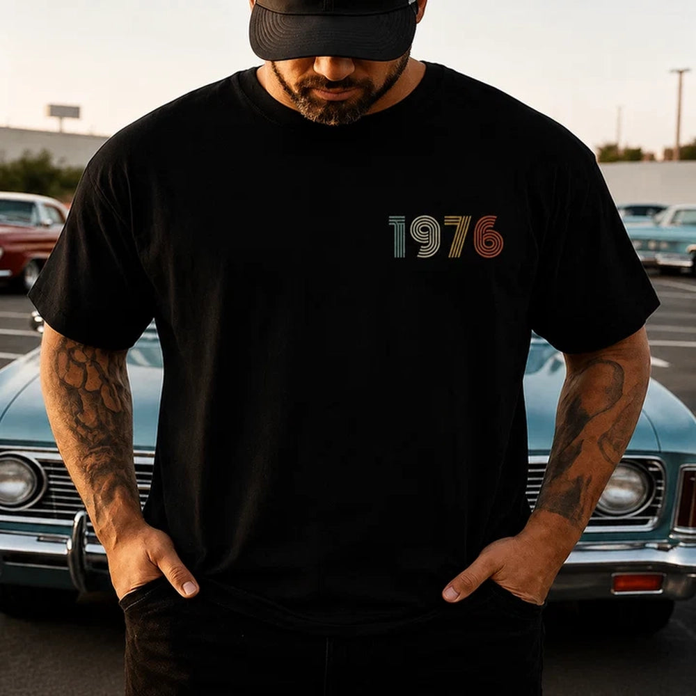 Personalized Birth Year Dual Print T-Shirt, Retro Vintage Number Tee, Unique Birthday Gift for Him
