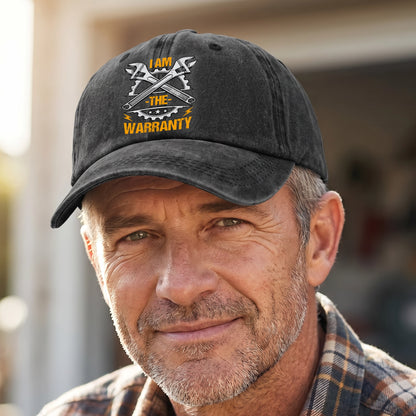 Washed Denim Baseball Cap with Funny Wrench Graphic, Personalized Unique Gift for Grandpa & Garage Fans
