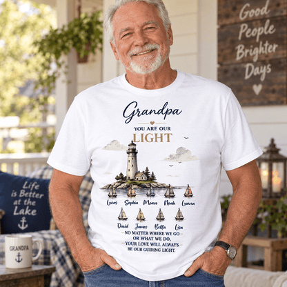 Personalized Grandpa Lighthouse Gift with Grandkids' Names, Custom Poster, Canvas, Shirt, Keychain, Blanket & More