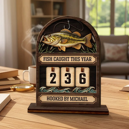 Personalized 2-Layer Wooden Tracker Sign Fishing Catch Counter for Man Cave Decor - Unique Gift for Anglers