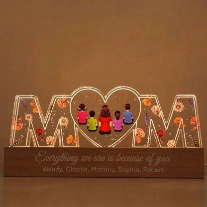Heartlight Memories: Custom Family Glow, Custom Birth Month Flower Led Night Light