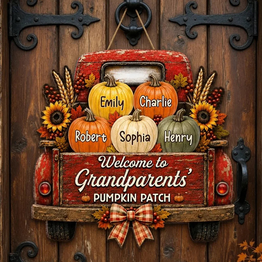 Grandparents' Pumpkin Patch Personalized Wooden Sign, Heartwarming Fall Decor and Creative Family Gift