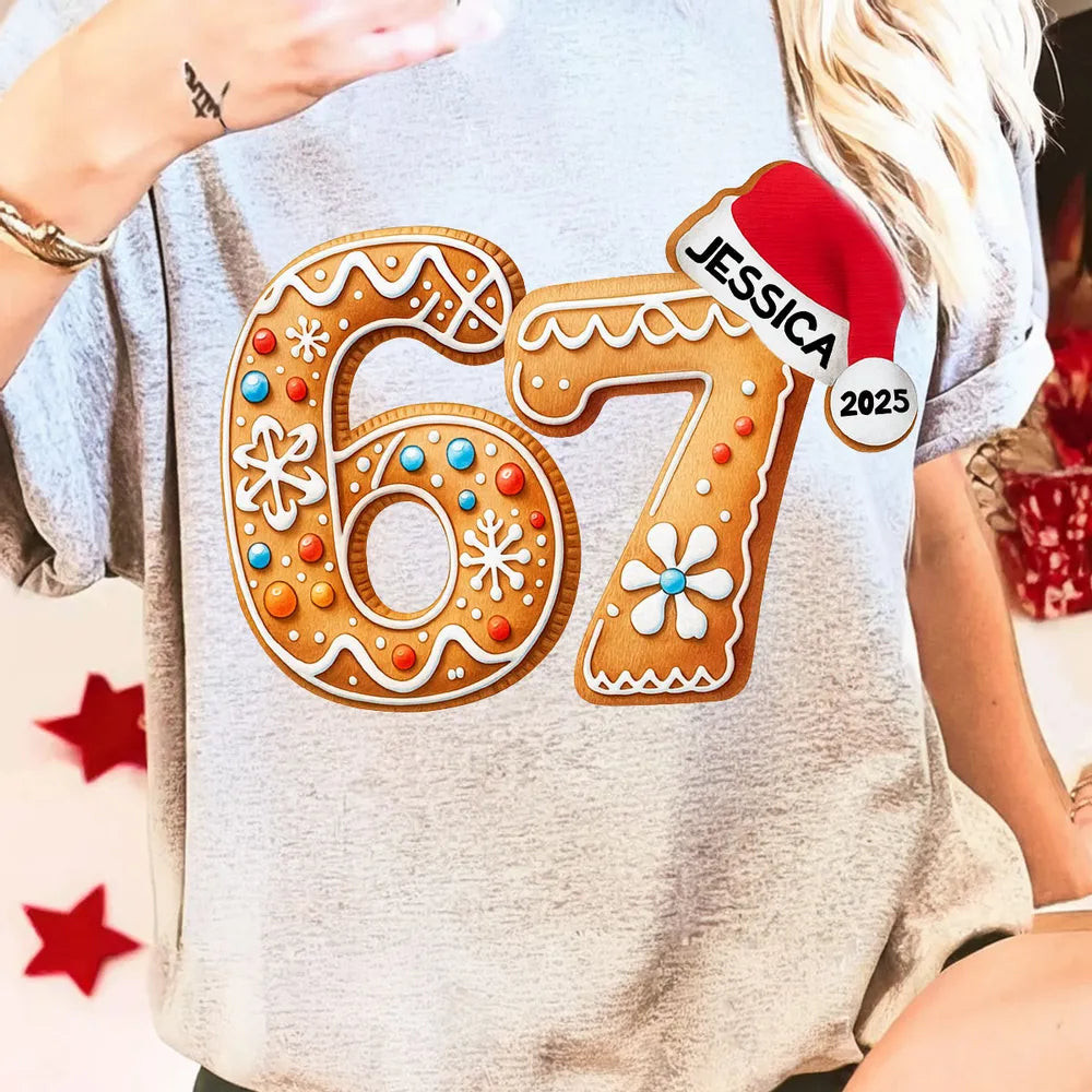 Funny Custom 6 7 Classic Tee, Santa Hat Christmas Number Shirt, Personalized Teen Grandkid Gift & Playful Holiday Party Top