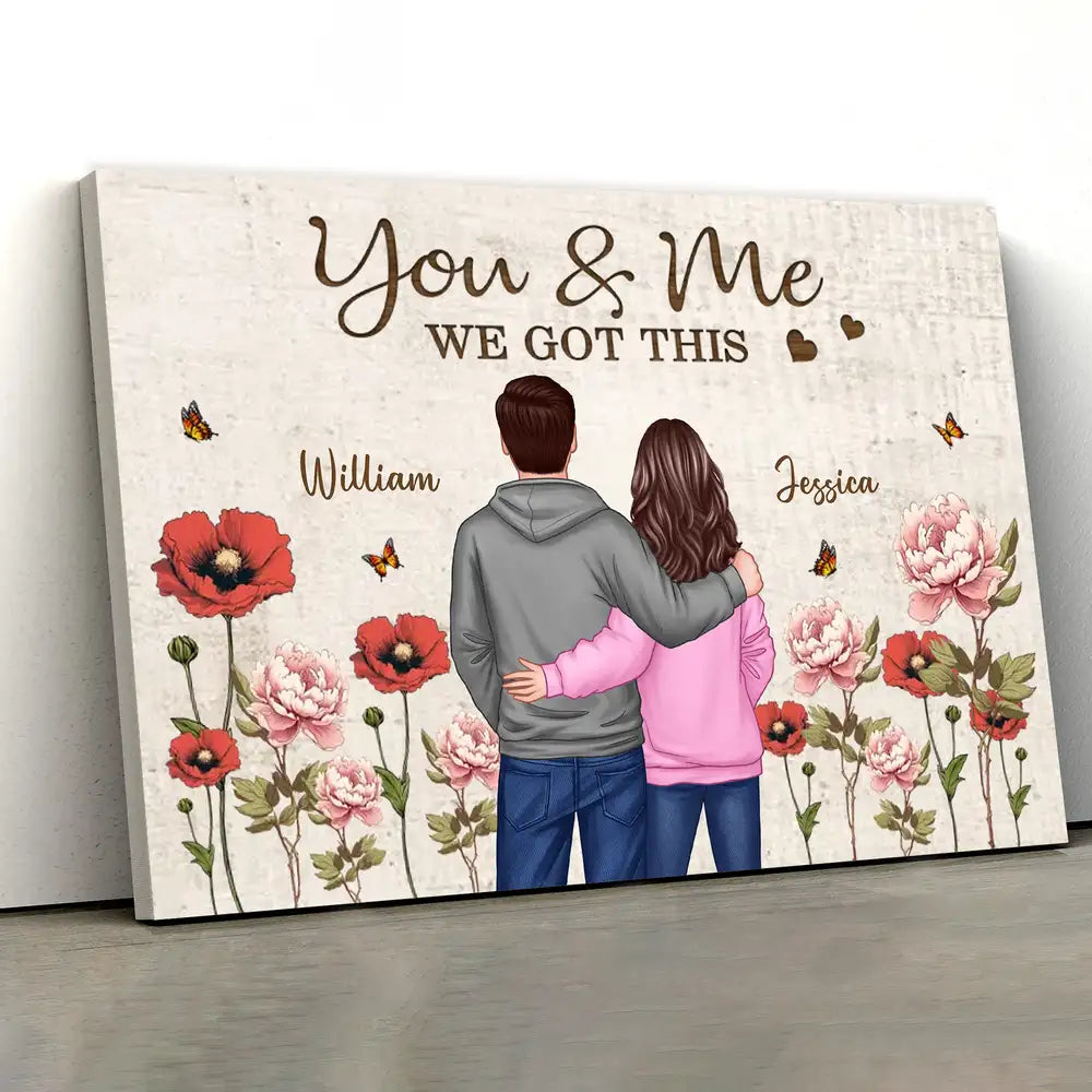 You & Me – We Got This Poster Custom Names, Poppy Flowers, Romantic Wall Art for Couples