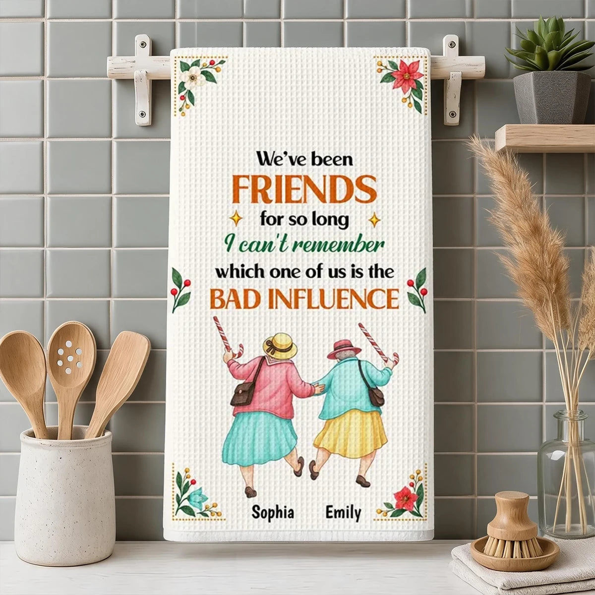 Personalized Kitchen Towel, Skipping Friends and Funny Friendship Quote, Creative Gift for a Lifelong Friend
