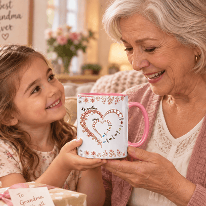 Personalized Grandma Birthstone Heart Mug with Grandkids’ Names, Meaningful Family Gift for Grandma