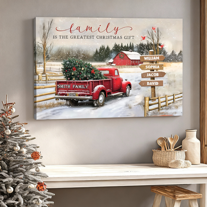 Christmas Poster, Vintage Red Truck Snow Scene, Family Is the Greatest Christmas Gift - unique gift for Mom or Family