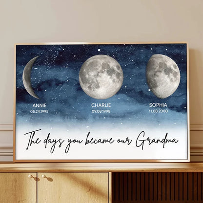 Personalized Moon Phase Night Sky Poster for Grandma, The Days You Became Our Grandma Wall Art, Unique Gift
